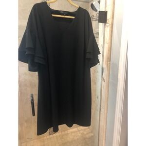Eloquii Black Flutter Sleeve V-Neck Sheath Dress Plus Size 20 LBD 6014